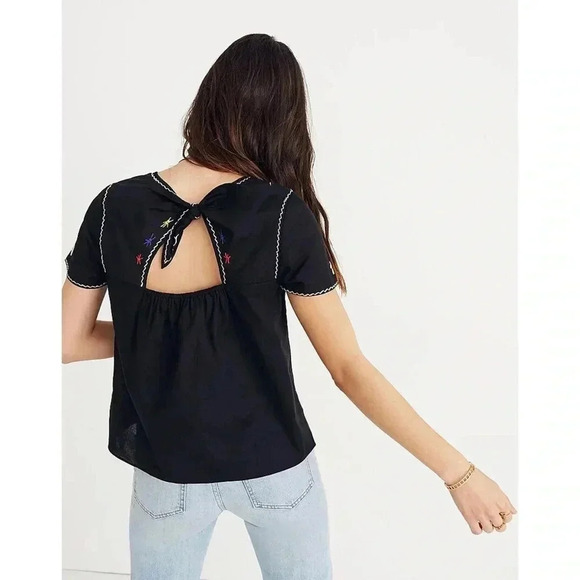 Madewell Embroidered Tie Back Cut Out Top - Picture 2 of 12